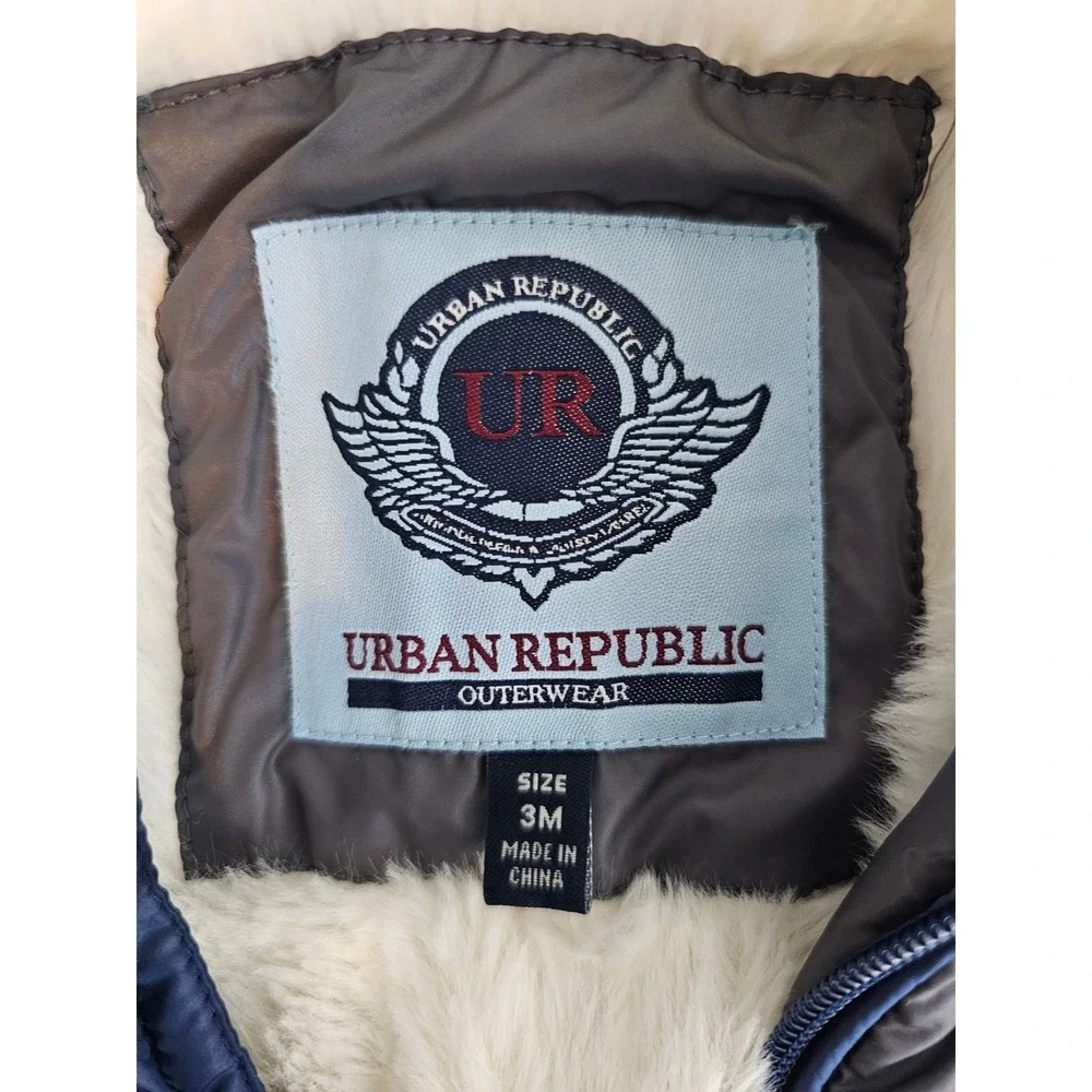 Winter Urban Republic Pram Suit Baby Boy 3M Gray Quilted Faux Fur Hooded Mittens